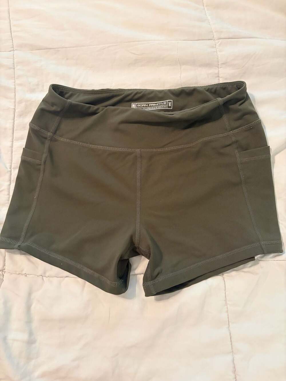 Born Primitive Women's Olive Green Athletic Training Shorts Side Pockets Small